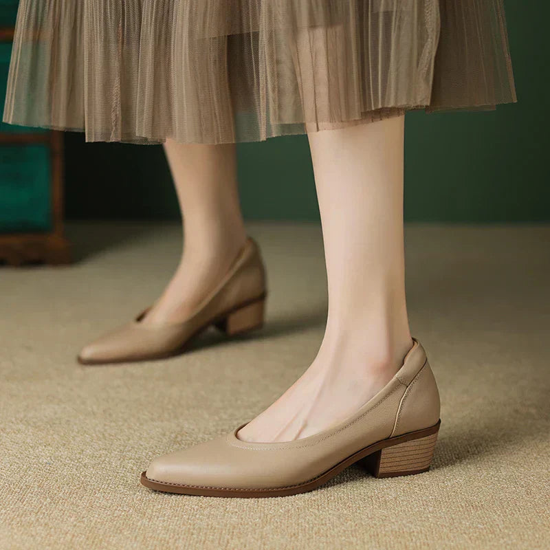 Olivia | Women's Pointed Toe Block Heel Pumps Slip On Mid Heel Shoes