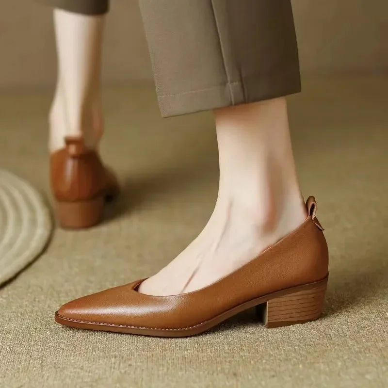 Emily | Women's Block Heel Pumps Pointed Toe Slip On Work Shoes