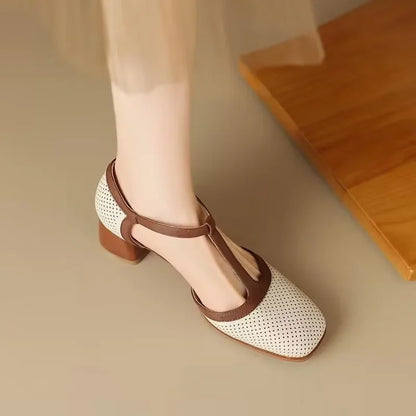 Trinity | Women's T-Strap Block Heel Shoes Square Toe Mid Heel Pumps