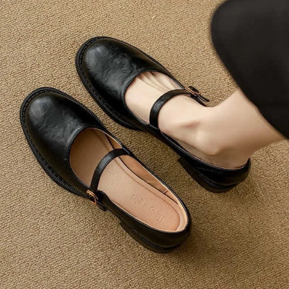 Marissa | Women's Leather Mary Jane Shoes Low Block Heel Strap