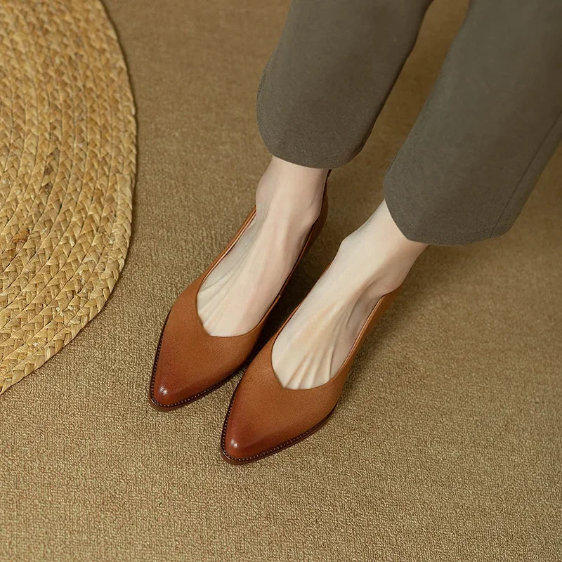 Emily | Women's Block Heel Pumps Pointed Toe Slip On Work Shoes