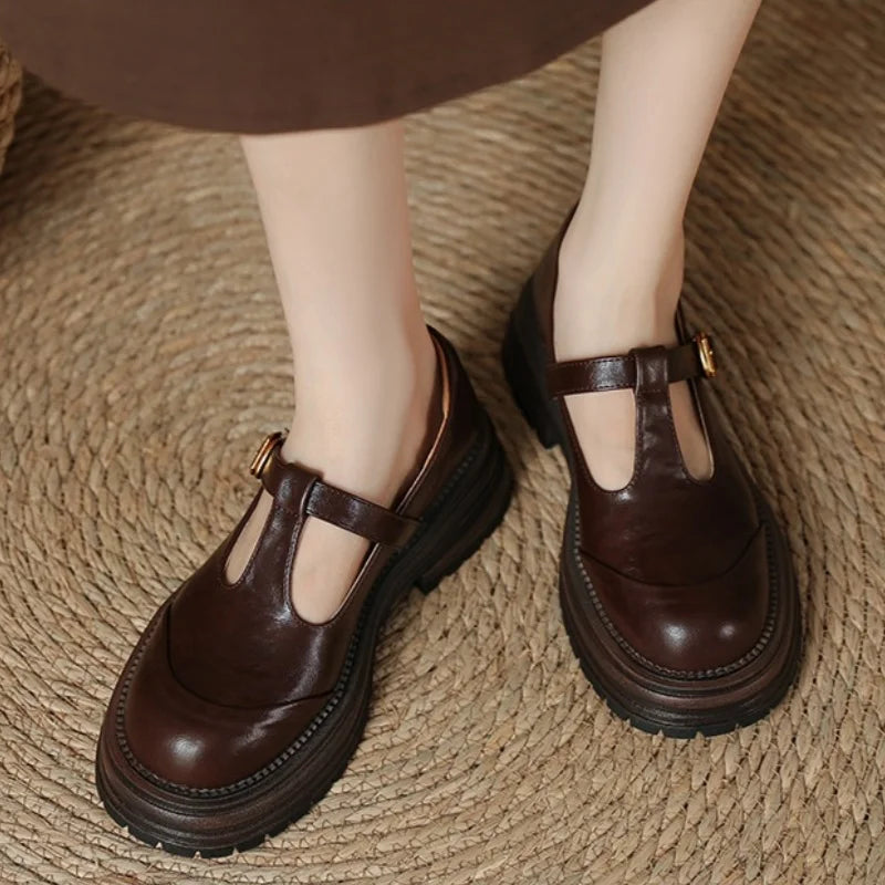 Skylar | Women's T-Bar Mary Jane Shoes Round Toe Brogue Low Heel