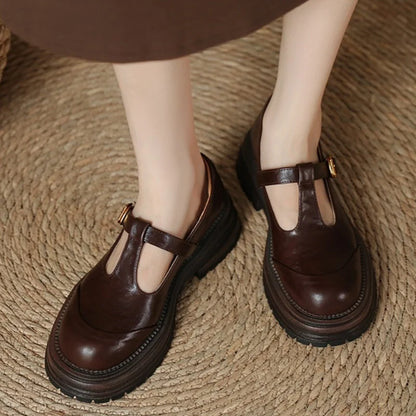Skylar | Women's T-Bar Mary Jane Shoes Round Toe Brogue Low Heel