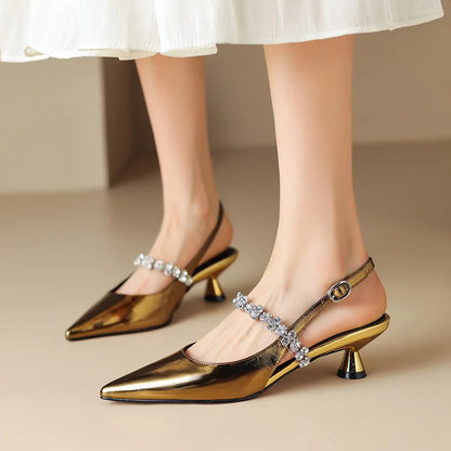 Candace | Women's Crystal Strap Slingback Heels Pointed Toe Pumps