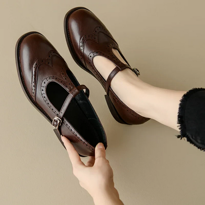 Alexa | Women's T-Strap Mary Jane Shoes Low Block Heel Buckle