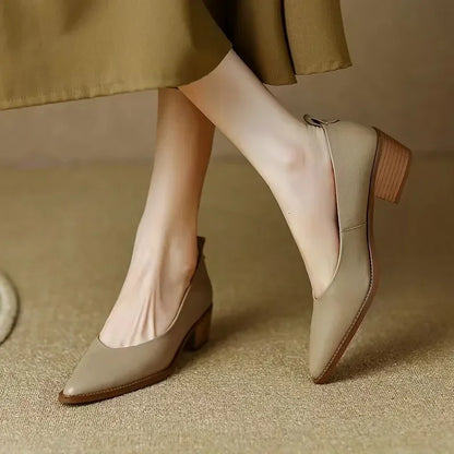 Emily | Women's Block Heel Pumps Pointed Toe Slip On Work Shoes
