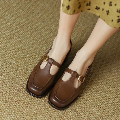 Charlene | Women's T-Strap Mary Jane Shoes Square Toe Low Block Heel