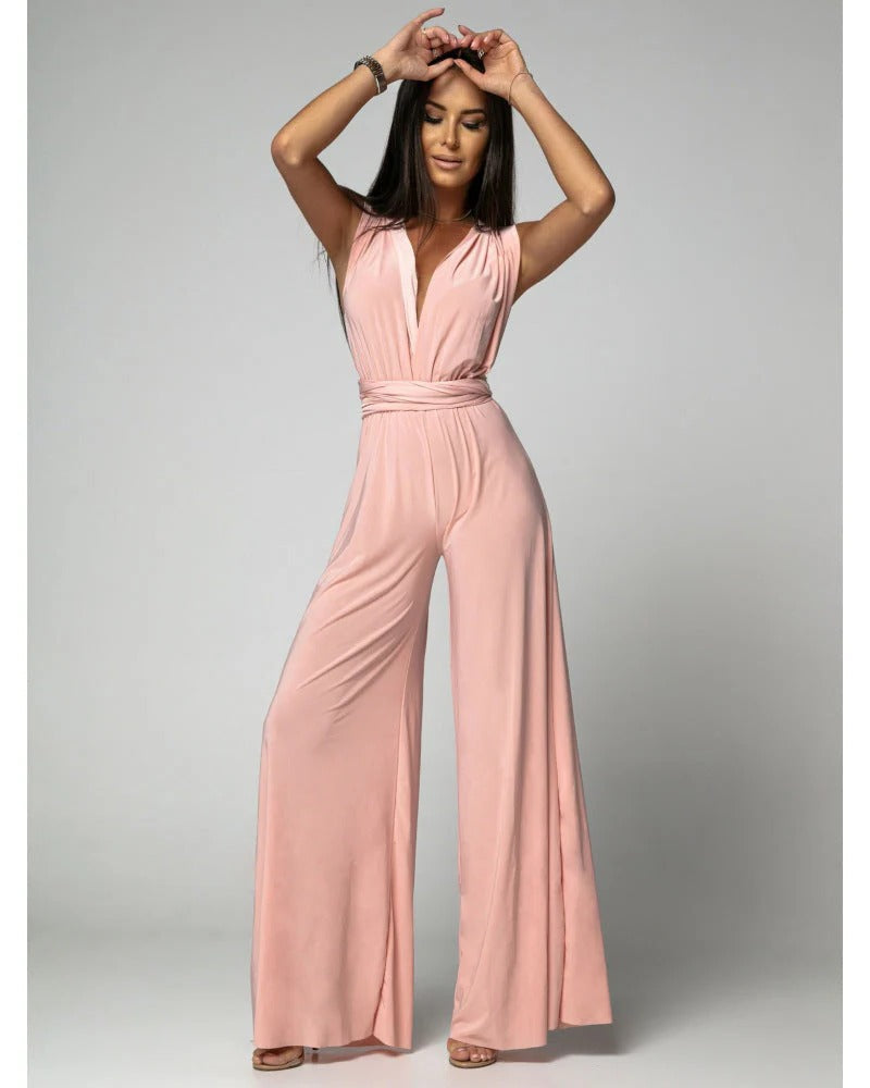 Ariana | Women's Wide-Leg Jumpsuit Deep V-Neck Wrap Tie Occasion