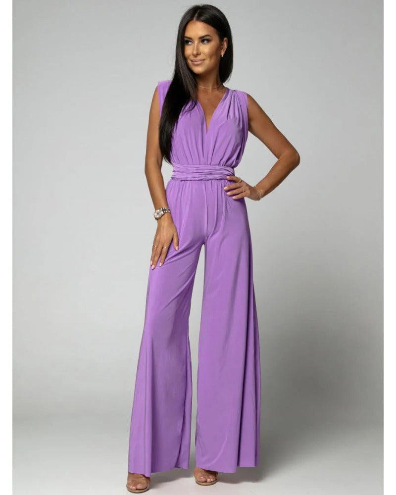 Ariana | Women's Wide-Leg Jumpsuit Deep V-Neck Wrap Tie Occasion