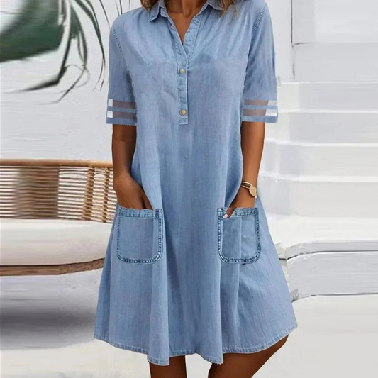 Journee | Denim Short Dress with Side Pockets