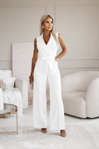 Ivy | Women's No-Sleeve Wide-Leg Jumpsuit Wrap V-Neck Belted
