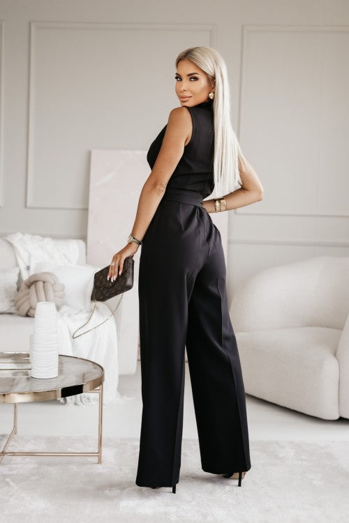 Ivy | Women's No-Sleeve Wide-Leg Jumpsuit Wrap V-Neck Belted