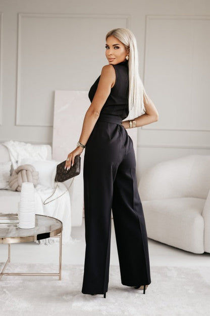 Ivy | Women's No-Sleeve Wide-Leg Jumpsuit Wrap V-Neck Belted