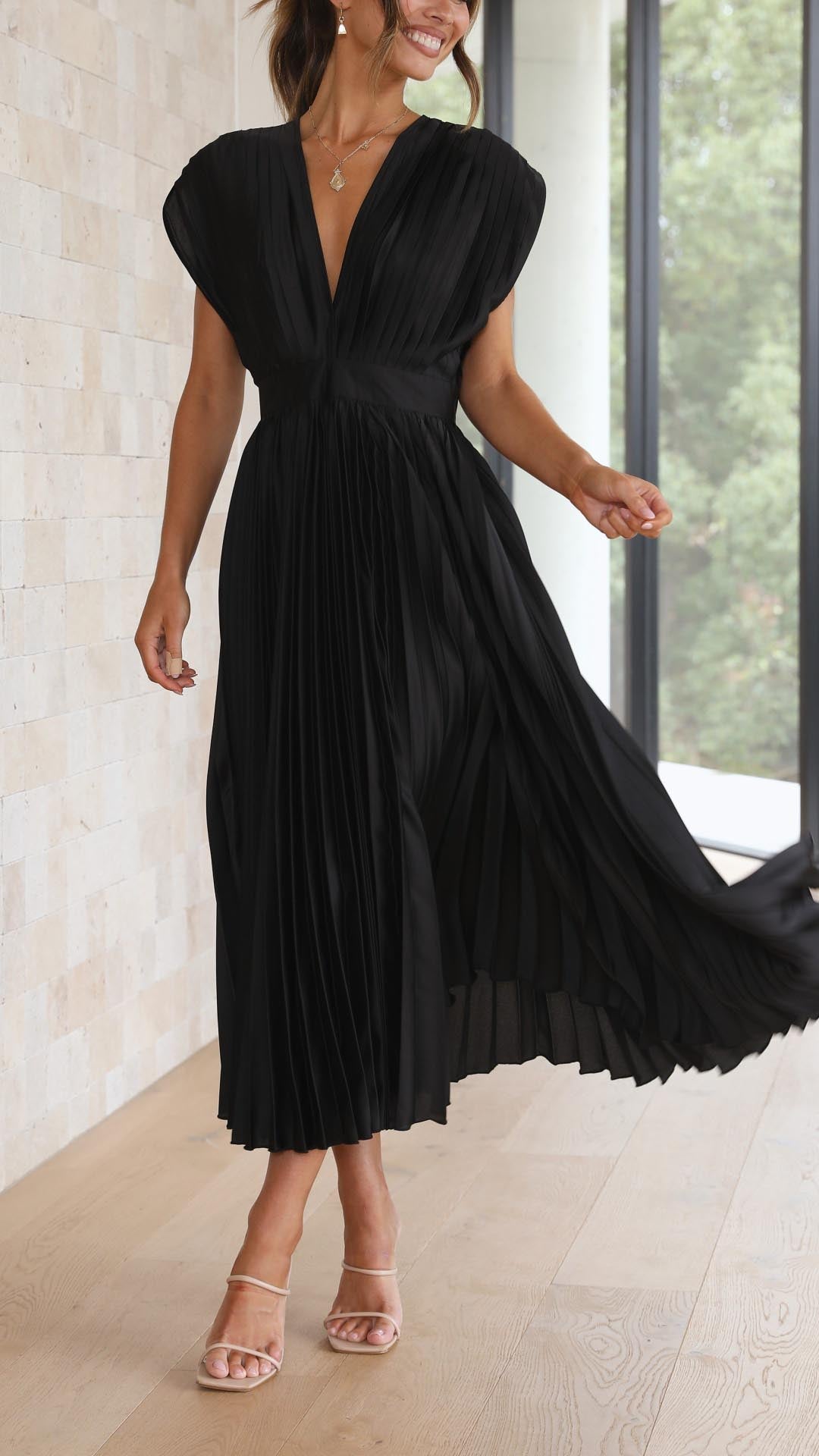 Maya | Refined Pleated Maxi Dress