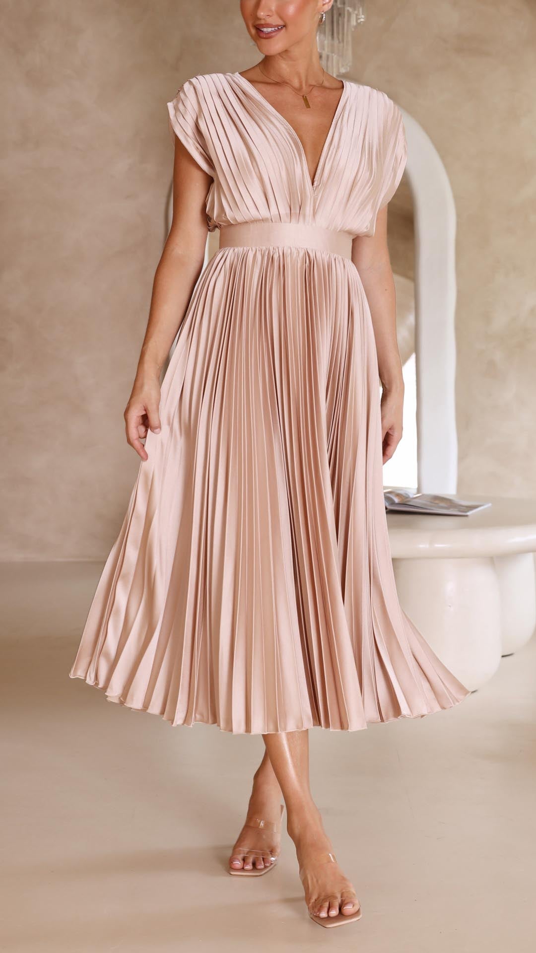 Maya | Refined Pleated Maxi Dress