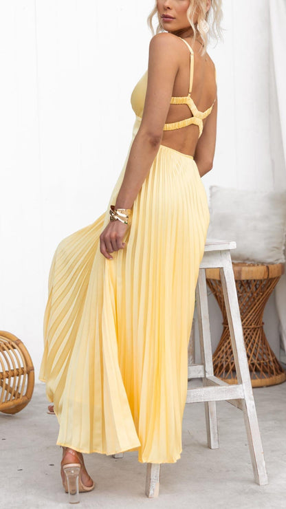 Summer | Women's Wedding Guest Pleated V-Neck Maxi Dress Evening