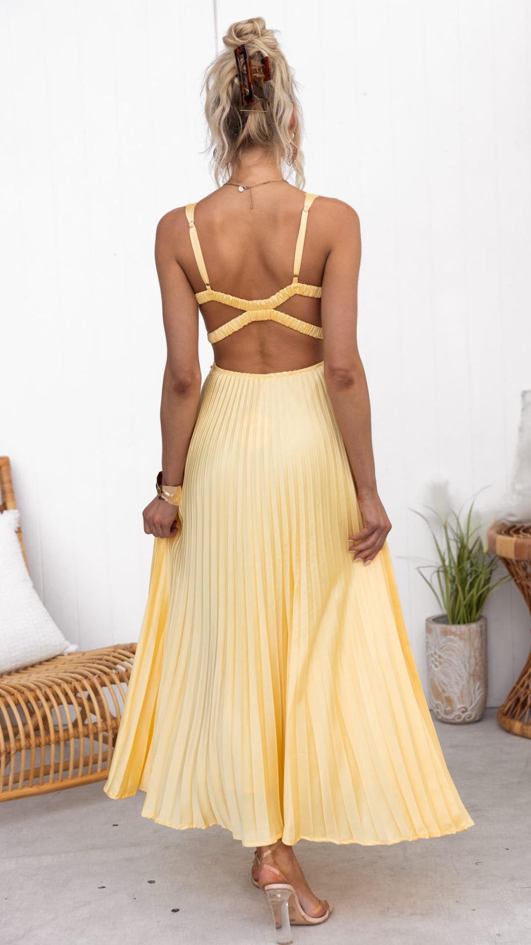 Eliana | Pleated V-Neck Maxi Dress