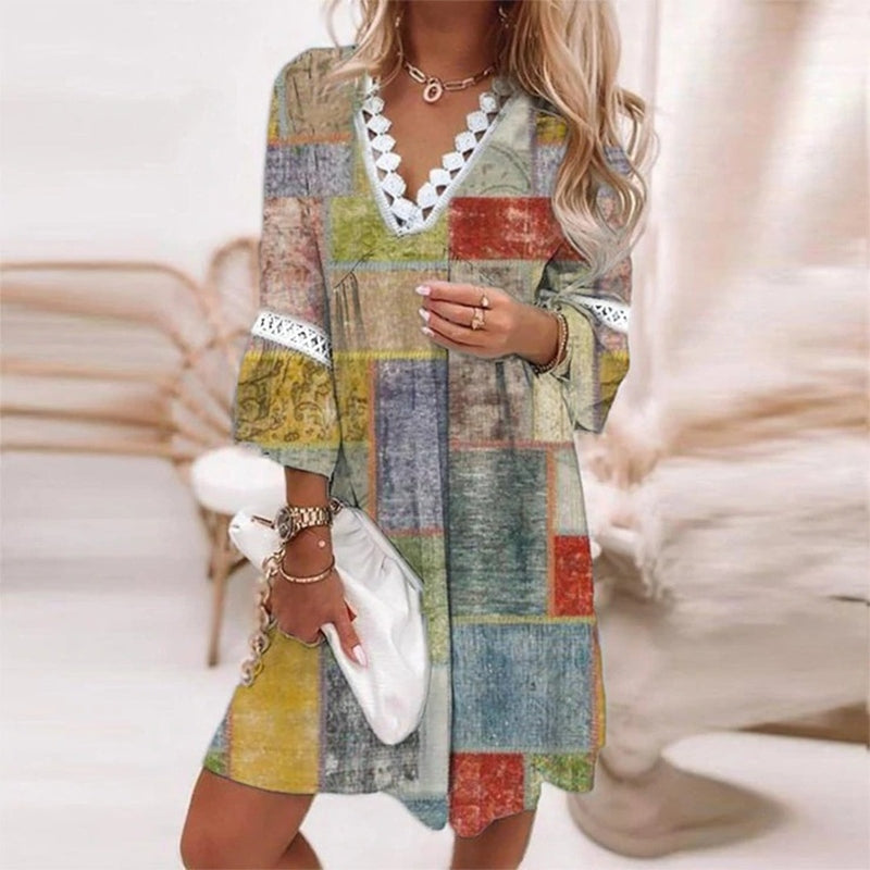 Brooke | Women's Bohemian Loose Fit Printed Short Dress Evening