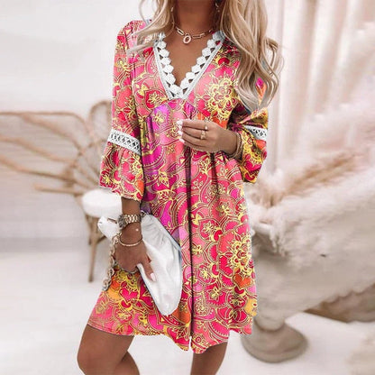 Brooke | Women's Bohemian Loose Fit Printed Short Dress Evening