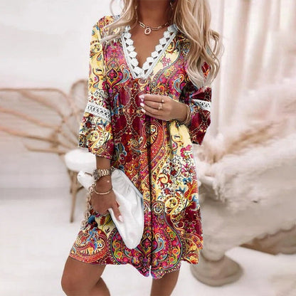 Brooke | Women's Bohemian Loose Fit Printed Short Dress Evening