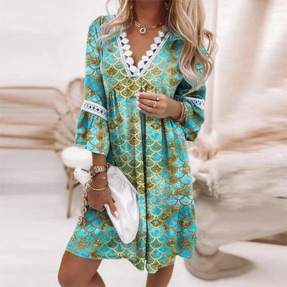Brooke | Women's Bohemian Loose Fit Printed Short Dress Evening
