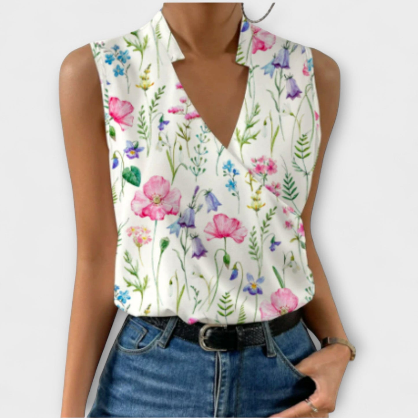 Callie | Women's Sleeveless Wrap V-Neck Top Collared Blouse