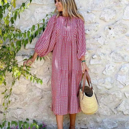 Lindsay | Women's Puff Sleeve V-Neck Bohemian Printed Maxi Dress