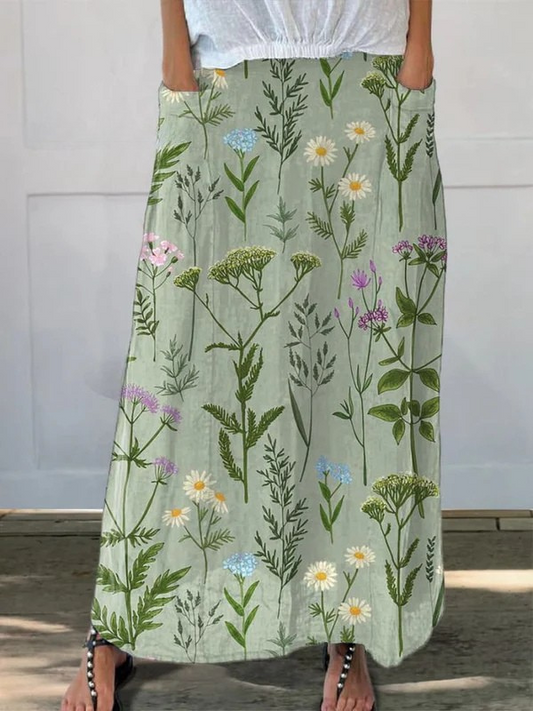 Ella | Enriched Spring Field Repeat Pattern Printed Pocket Skirt