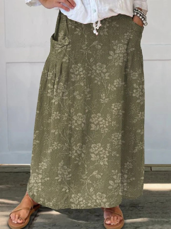 Sierra | Retro Floral Elastic waistband Pocket Skirt