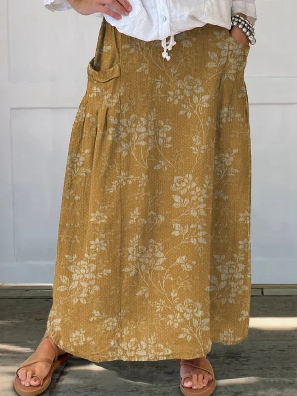 Sierra | Retro Floral Elastic waistband Pocket Skirt
