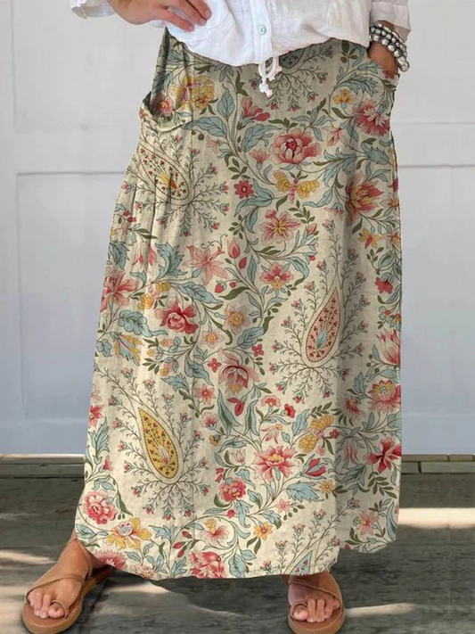 Vanessa | Retro Floral Art Printed Pocket Skirt