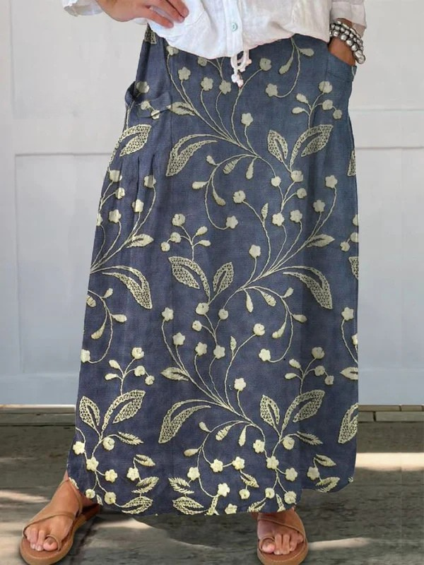 Candace | Vintage Floral Art Elastic waistband Pocket Skirt