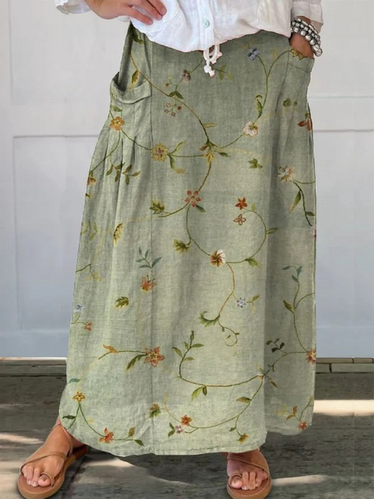 Nicole | Vintage Floral Art Elastic waistband Pocket Skirt