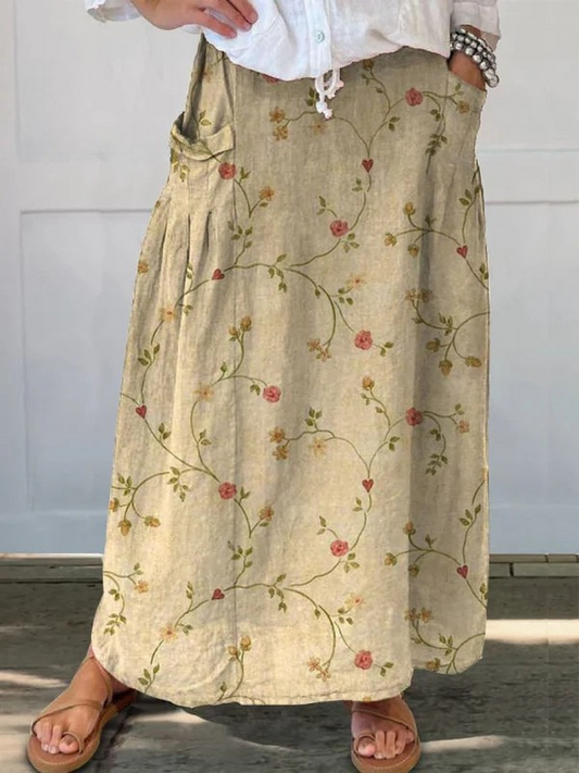 Ashley | Vintage Floral Art Elastic waistband Pocket Skirt