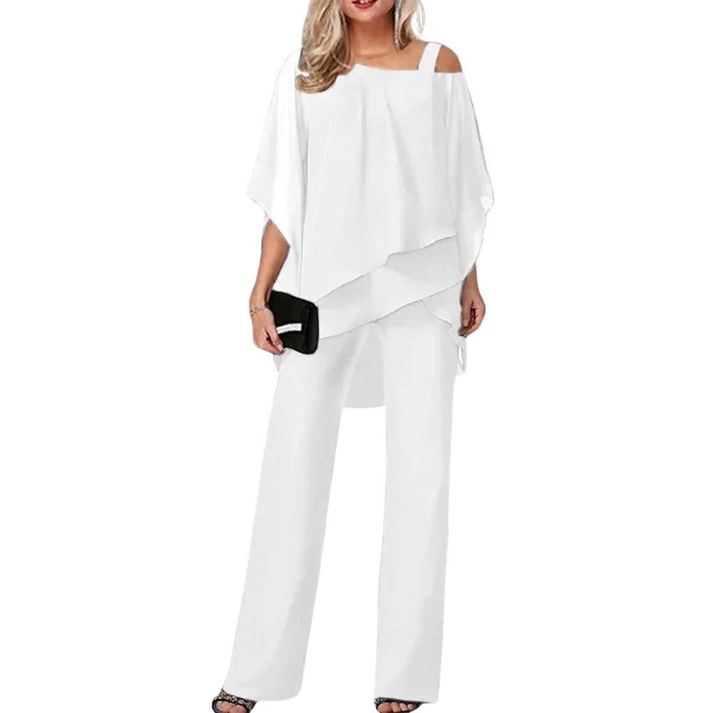 Daniela | Women's Chiffon Overlay Batwing Sleeve Wide Leg Pantsuit