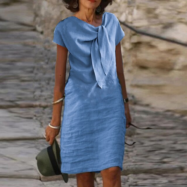 Susan | Women's Bow Neck Short-Sleeved Mid-Length Dress