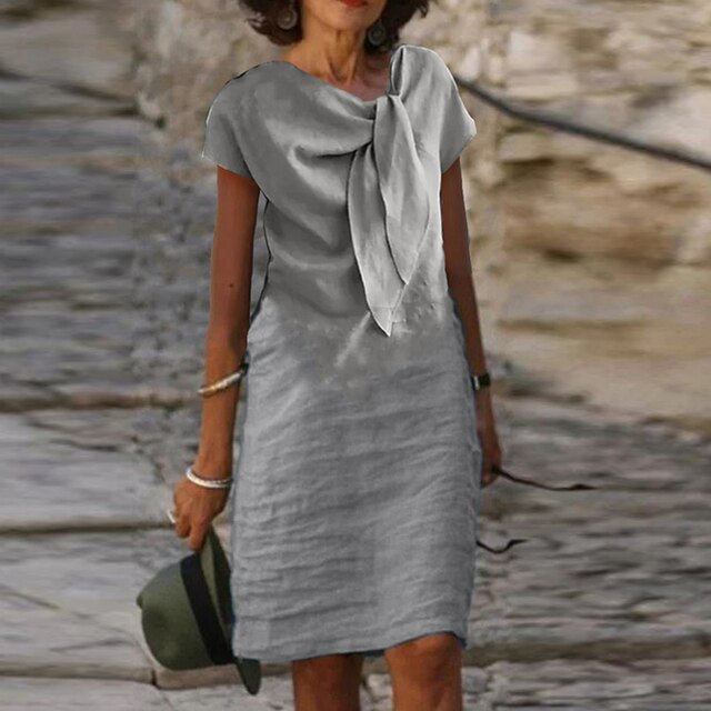 Susan | Women's Bow Neck Short-Sleeved Mid-Length Dress