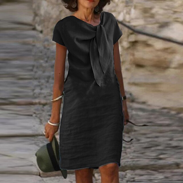 Susan | Women's Bow Neck Short-Sleeved Mid-Length Dress