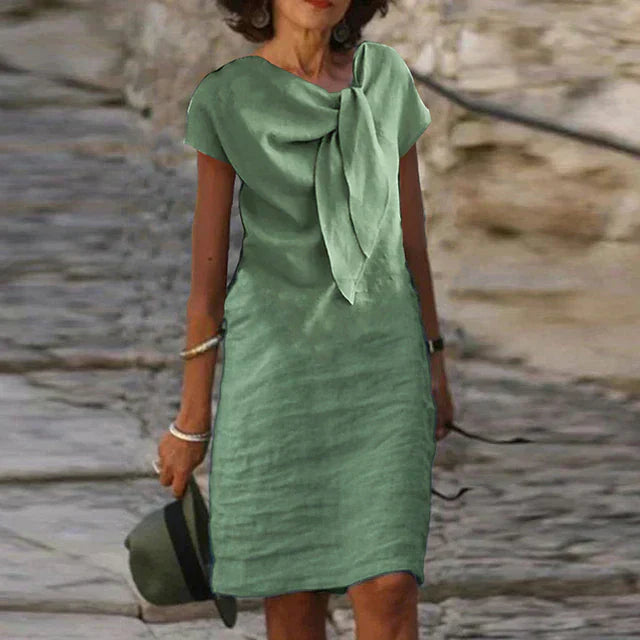 Susan | Women's Bow Neck Short-Sleeved Mid-Length Dress