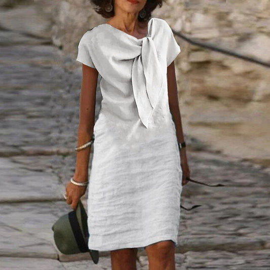Susan | Women's Bow Neck Short-Sleeved Mid-Length Dress
