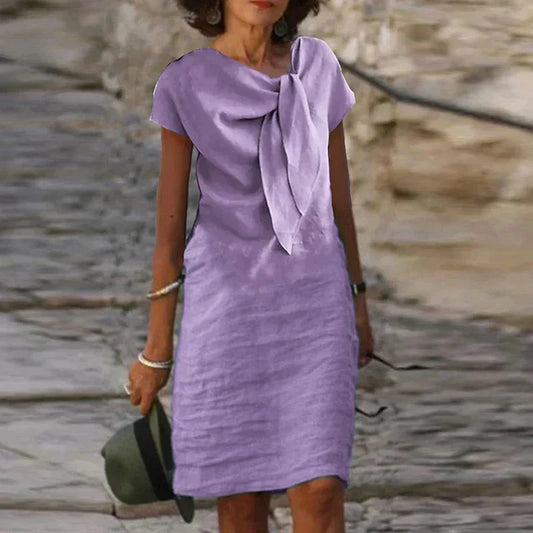 Susan | Women's Bow Neck Short-Sleeved Mid-Length Dress