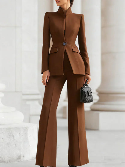 Andrea | Women's Two-Piece Suit Set Longline Blazer & Flare Trousers