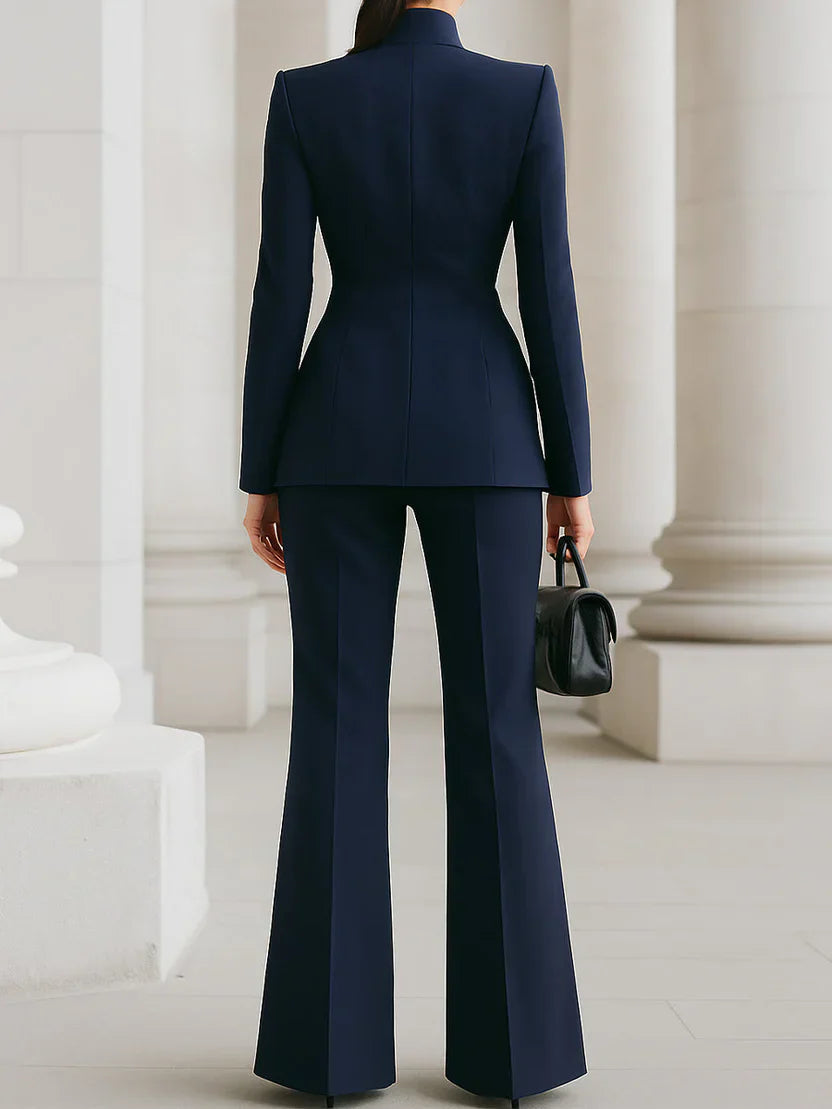Andrea | Women's Two-Piece Suit Set Longline Blazer & Flare Trousers