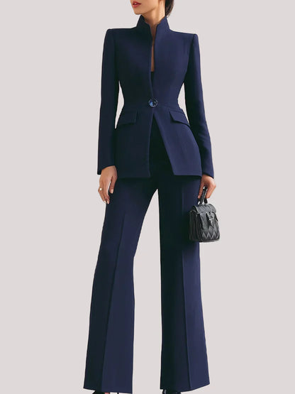 Andrea | Women's Two-Piece Suit Set Longline Blazer & Flare Trousers