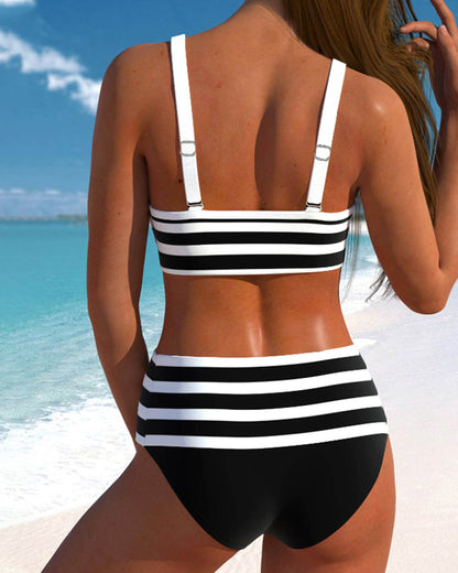 Ashley | Women's High Waist Striped Bikini Set