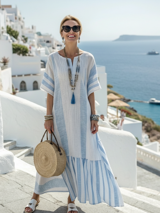Emma | Women's Striped Short-Sleeved Maxi Dress