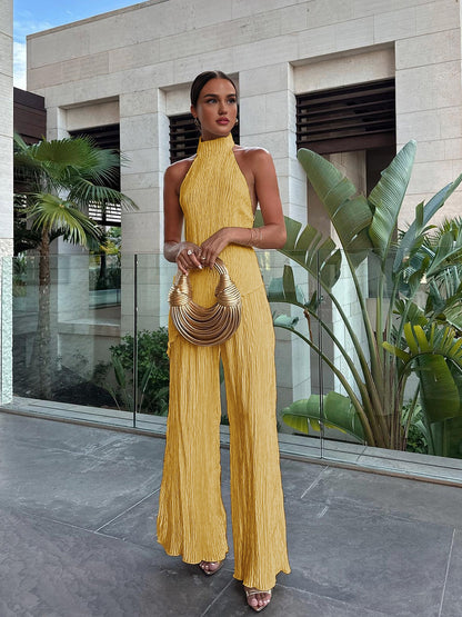 Ruth | Women's Halter Neck Pleated Top & Wide Leg Pants Set