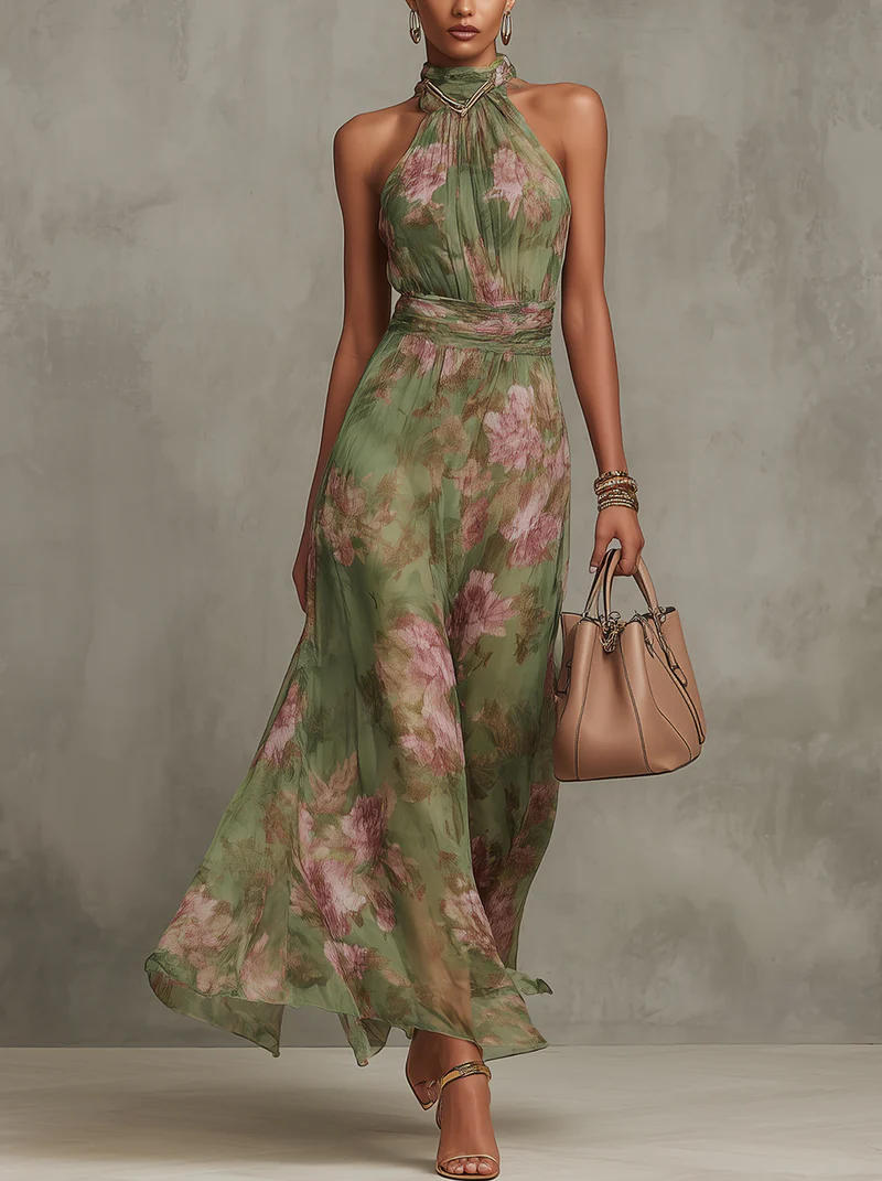 Kendra | Women's Floral Halter Neck Maxi Dress
