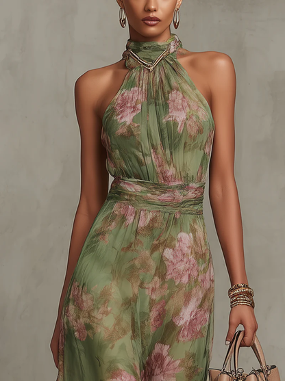 Kendra | Women's Floral Halter Neck Maxi Dress