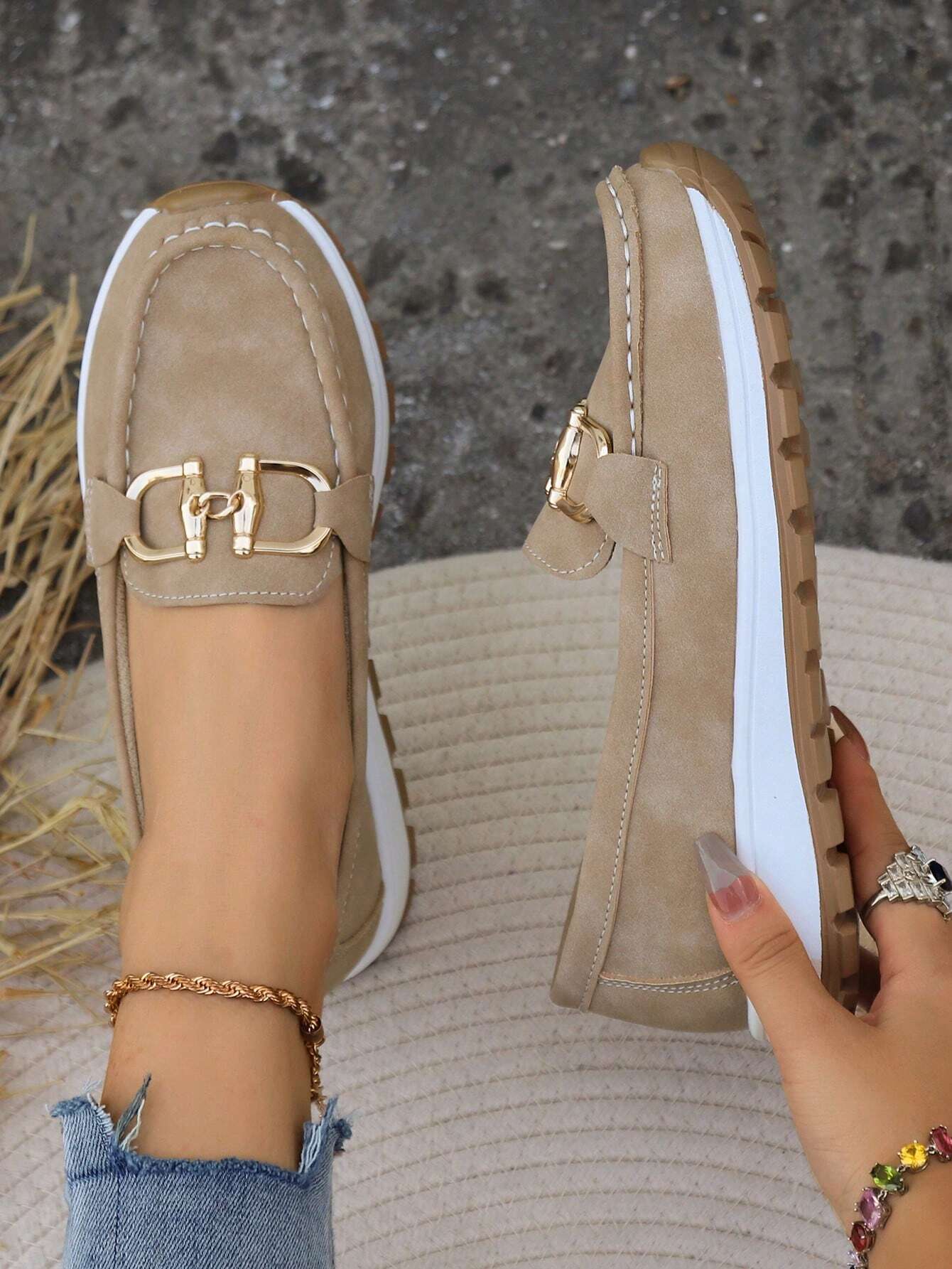 Stacy | Women's Gold Buckle Comfort Loafers